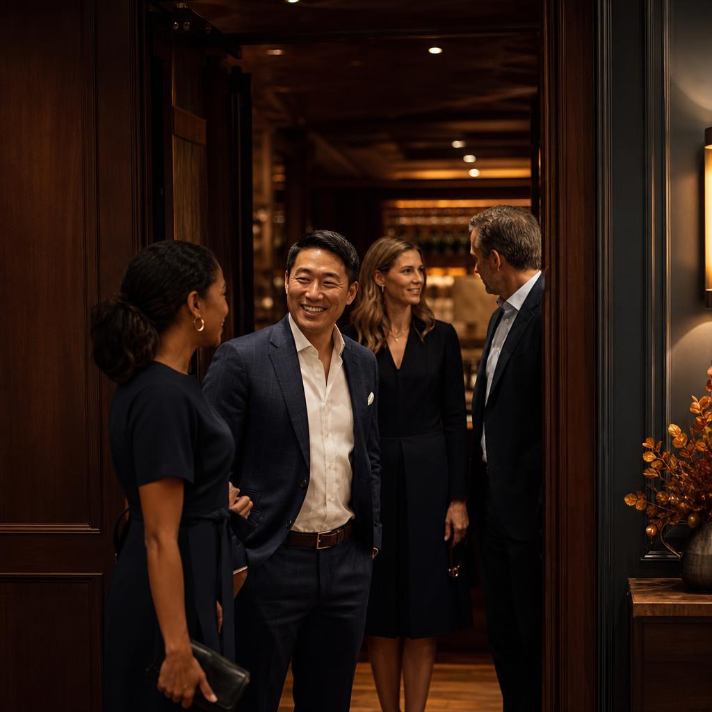 Attendees arriving at a financial event